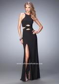 Picture of: Prom Dress with Cut Outs, Leg Slit, and X Style Belt in Black, Style: 22206, Main Picture