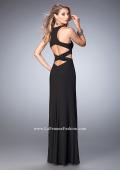 Picture of: Prom Dress with Cut Outs, Leg Slit, and X Style Belt in Black, Style: 22206, Back Picture