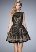 Picture of: Short Lace Dress with Polka Dots and Sheer Detail in Black, Style: 22222, Main Picture