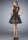 Picture of: Short Lace Dress with Polka Dots and Sheer Detail in Black, Style: 22222, Back Picture