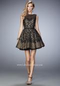 Picture of: Short Lace Dress with Polka Dots and Sheer Detail in Black, Style: 22222, Detail Picture 1