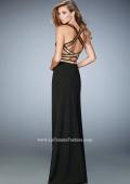 Picture of: Long Prom Dress with Gold Beaded Trim and Side Slit in Black, Style: 22227, Back Picture