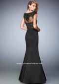 Picture of: Mermaid Satin Prom Gown with Illusion Neckline in Black, Style: 22231, Back Picture