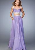Picture of: Two Piece Chiffon Gown with Rhinestone Lace Detail in Purple, Style: 22234, Detail Picture 1