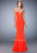 Picture of: Long Jersey Mermaid Gown with Sheer Straps and Stones in Orange, Style: 22237, Detail Picture 1