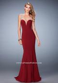Picture of: Long Jersey Mermaid Gown with Sheer Straps and Stones in Red, Style: 22237, Detail Picture 2