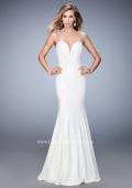 Picture of: Long Jersey Mermaid Gown with Sheer Straps and Stones in White, Style: 22237, Detail Picture 3