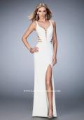 Picture of: Long Strappy Jersey Gown with Side Leg Slit in White, Style: 22245, Detail Picture 1