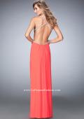 Picture of: Crystal Embellished Long Prom Gown with Gathers in Orange, Style: 22248, Back Picture