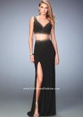 Picture of: V Neckline Two Piece Jersey Dress with Studs and Slit in Black, Style: 22249, Main Picture