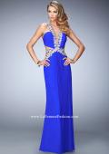 Picture of: Racer Back Long Prom Dress with Gold Embroidery in Blue, Style: 22252, Main Picture