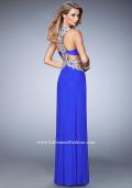 Picture of: Racer Back Long Prom Dress with Gold Embroidery in Blue, Style: 22252, Back Picture