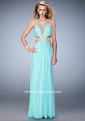 Picture of: Racer Back Long Prom Dress with Gold Embroidery in Blue, Style: 22252, Detail Picture 1
