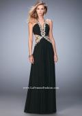 Picture of: Racer Back Long Prom Dress with Gold Embroidery in Black, Style: 22252, Detail Picture 2