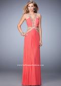 Picture of: Racer Back Long Prom Dress with Gold Embroidery in Orange, Style: 22252, Detail Picture 3