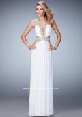 Picture of: Racer Back Long Prom Dress with Gold Embroidery in White, Style: 22252, Detail Picture 4