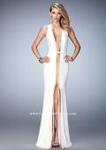 Picture of: Open back Jersey Prom Dress with Slit and Beading in White, Style: 22256, Main Picture
