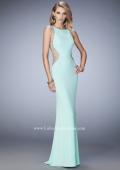 Picture of: Metallic Floral Embellished Long Jersey Prom Dress in Blue, Style: 22257, Main Picture
