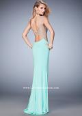 Picture of: Metallic Floral Embellished Long Jersey Prom Dress in Blue, Style: 22257, Back Picture