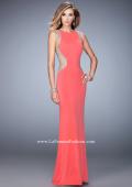 Picture of: Metallic Floral Embellished Long Jersey Prom Dress in Orange, Style: 22257, Detail Picture 1