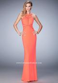 Picture of: Geo Cut Jersey Prom Dress with Sheer Racer Back in Orange, Style: 22259, Main Picture
