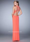 Picture of: Geo Cut Jersey Prom Dress with Sheer Racer Back in Orange, Style: 22259, Back Picture