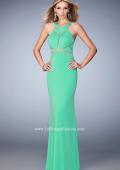 Picture of: Geo Cut Jersey Prom Dress with Sheer Racer Back in Green, Style: 22259, Detail Picture 1