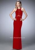 Picture of: Geo Cut Jersey Prom Dress with Sheer Racer Back in Red, Style: 22259, Detail Picture 2
