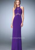 Picture of: Geo Cut Jersey Prom Dress with Sheer Racer Back in Purple, Style: 22259, Detail Picture 3
