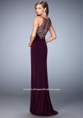 Picture of: Long Jersey Gown with Keyhole Slit and Embellishments in Purple, Style: 22264, Back Picture
