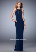 Picture of: Long Jersey Gown with Keyhole Slit and Embellishments in Blue, Style: 22264, Detail Picture 1