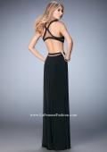 Picture of: Long Racer Back Prom Dress with Illusion Neckline in Black, Style: 22265, Back Picture