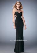 Picture of: Long Racer Back Prom Dress with Illusion Neckline in Black, Style: 22265, Detail Picture 1