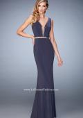 Picture of: Deep V and Racer Back Jersey Prom Dress with Beading in Silver, Style: 22267, Main Picture