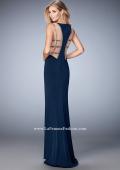 Picture of: Deep V and Racer Back Jersey Prom Dress with Beading in Blue, Style: 22267, Back Picture
