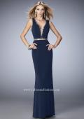 Picture of: Deep V and Racer Back Jersey Prom Dress with Beading in Blue, Style: 22267, Detail Picture 1