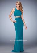 Picture of: Faux Two Piece Gown with Sheer Paneled Back and Beads in Blue, Style: 22272, Main Picture