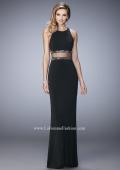 Picture of: Faux Two Piece Gown with Sheer Paneled Back and Beads in Black, Style: 22272, Detail Picture 1