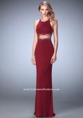 Picture of: Faux Two Piece Gown with Sheer Paneled Back and Beads in Red, Style: 22272, Detail Picture 2