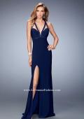 Picture of: Embellished Prom Gown with Crystal Straps and Cut Outs in Blue, Style: 22284, Back Picture