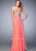 Picture of: Chiffon Prom Dress with Cut Outs and Gold Stud Detail in Orange, Style: 22285, Main Picture