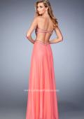 Picture of: Chiffon Prom Dress with Cut Outs and Gold Stud Detail in Orange, Style: 22285, Back Picture