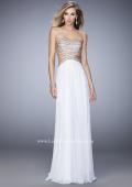 Picture of: Chiffon Prom Dress with Cut Outs and Gold Stud Detail in White, Style: 22285, Detail Picture 2