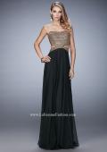 Picture of: Chiffon Prom Dress with Cut Outs and Gold Stud Detail in Black, Style: 22285, Detail Picture 3