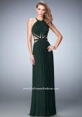 Picture of: Net Prom Gown with Sheer Cutout Detail and Gathering in Green, Style: 22286, Main Picture