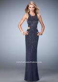Picture of: Jersey Prom Dress with Strappy Back, Cut Outs, and Train in Silver, Style: 22287, Detail Picture 3