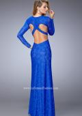 Picture of: Long Full Lace Prom Gown with V Neckline and Side Slit in Blue, Style: 22289, Main Picture