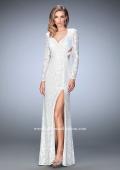 Picture of: Long Full Lace Prom Gown with V Neckline and Side Slit in White, Style: 22289, Detail Picture 1