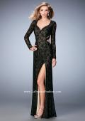 Picture of: Long Full Lace Prom Gown with V Neckline and Side Slit in Red, Style: 22289, Detail Picture 2