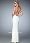 Picture of: V Neckline Jersey Prom Gown with Stone Flower Design in White, Style: 22290, Main Picture